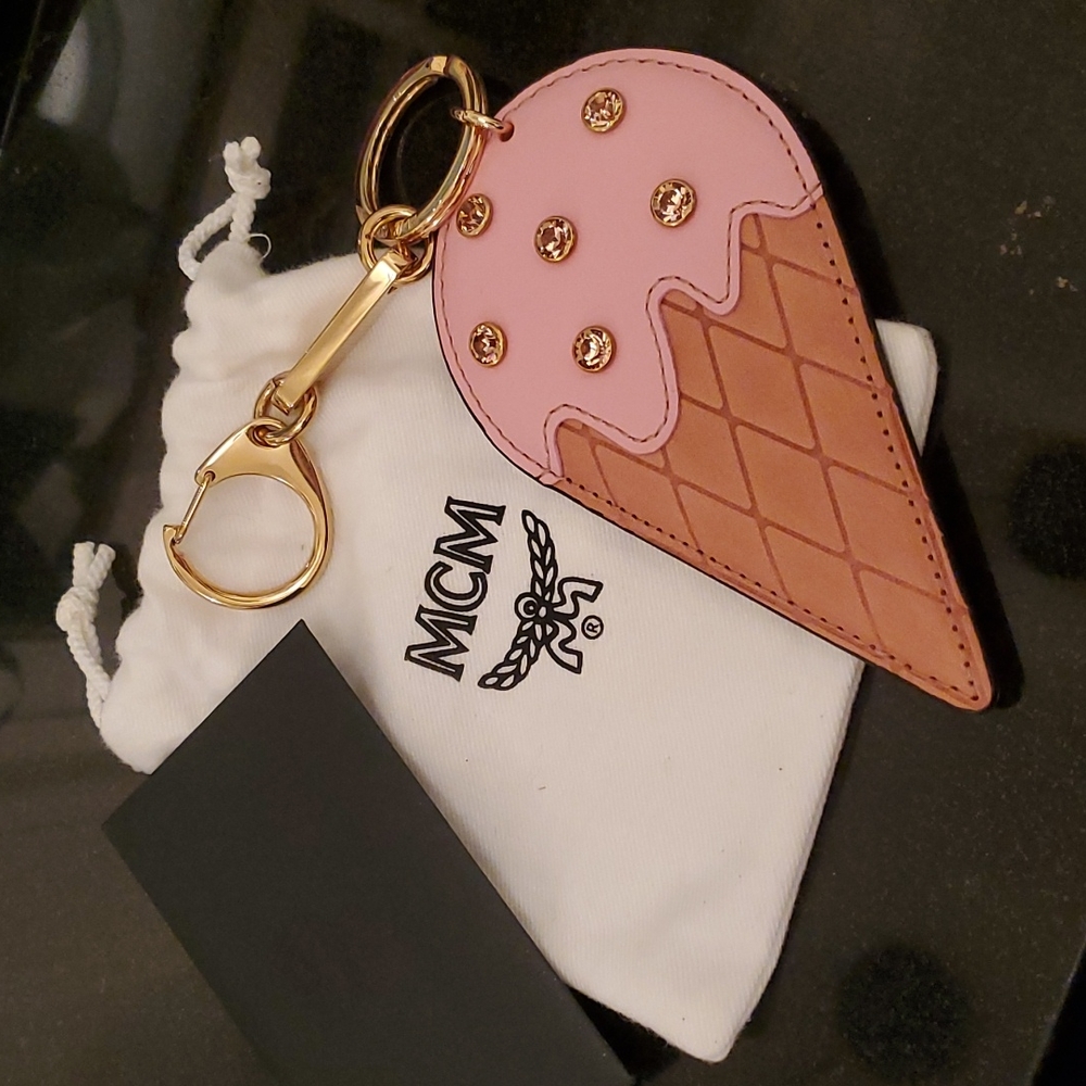 NWT MCM Large Ice Cream Cone Leather Key Chain Key Ring